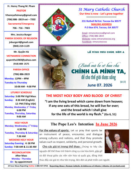 Jun 7, 2026 - The Most Holy Body & Blood of Christ